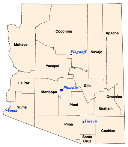 Arizona Color County Maps Cities Towns